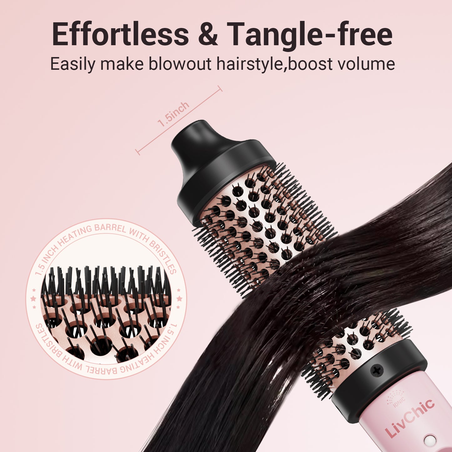 Sikat Termal LivChic 1 1/2 Inch Sikat Bulat Berpemanas Tampilan Blowout