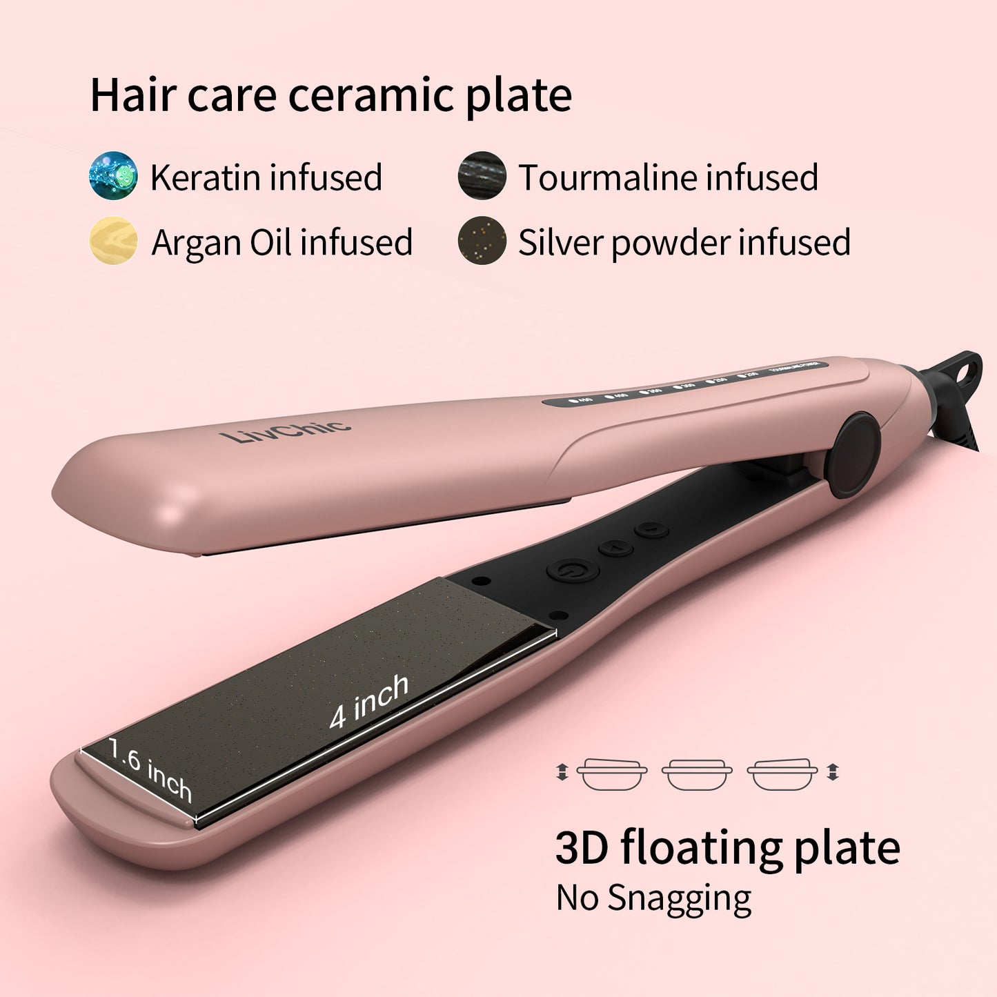 Pelurus rambut datar lebar LivChic LS304 (1,5 inci)