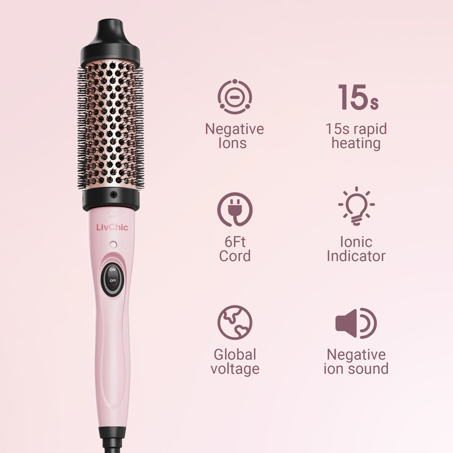 Sikat Termal LivChic 1 1/2 Inch Sikat Bulat Berpemanas Tampilan Blowout