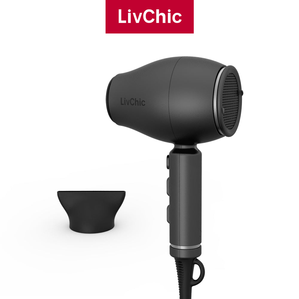 Pengering Rambut Ion Negatif Profesional LivChic Dengan Angin Kencang Berkekuatan Tinggi, Pengaturan Dingin Dengan 1 Nozel Ringan