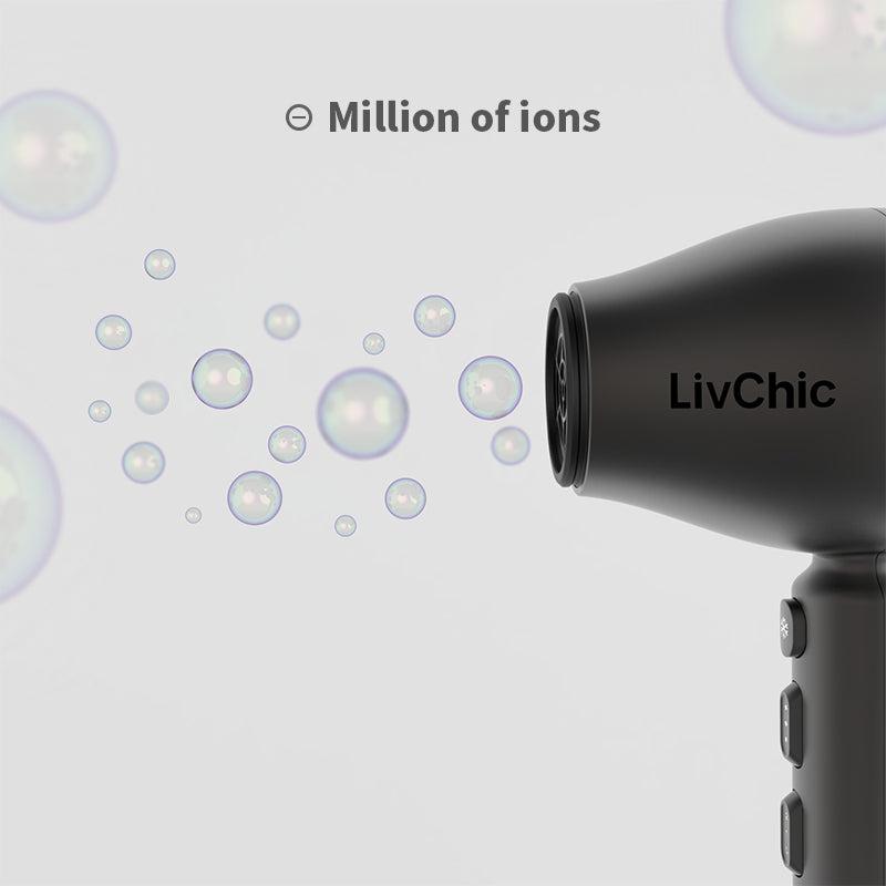 Pengering Rambut Ion Negatif Profesional LivChic Dengan Angin Kencang Berkekuatan Tinggi, Pengaturan Dingin Dengan 1 Nozel Ringan