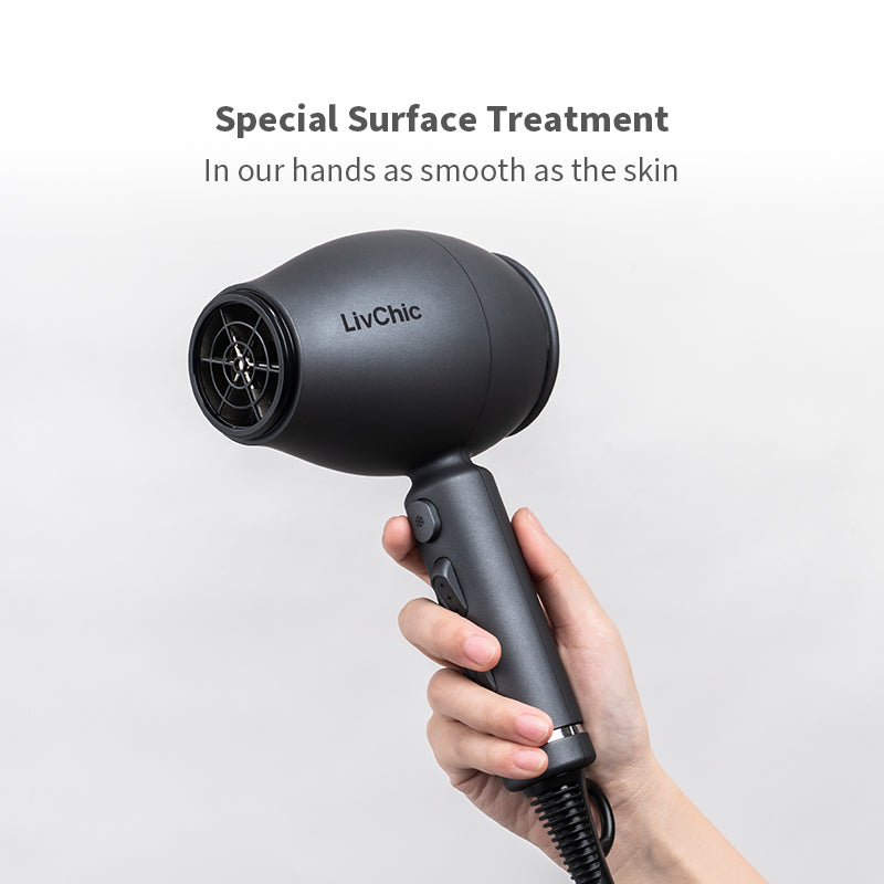 Pengering Rambut Ion Negatif Profesional LivChic Dengan Angin Kencang Berkekuatan Tinggi, Pengaturan Dingin Dengan 1 Nozel Ringan